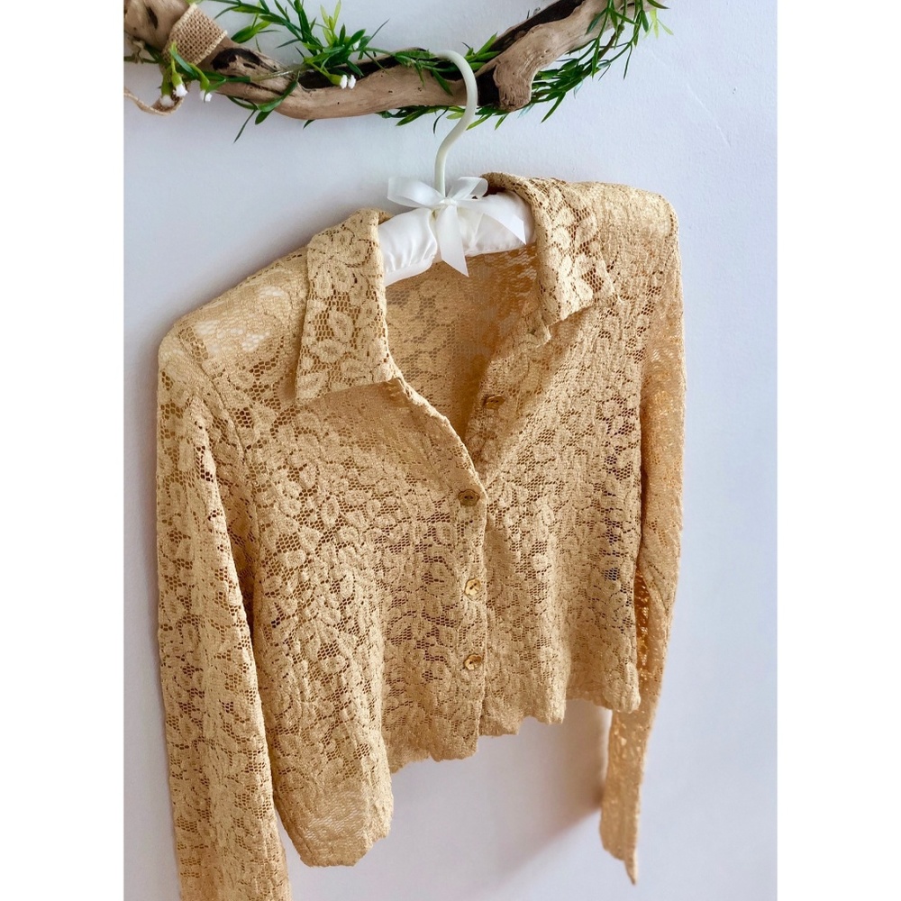 Vintage Golden Flower Laced Blouse